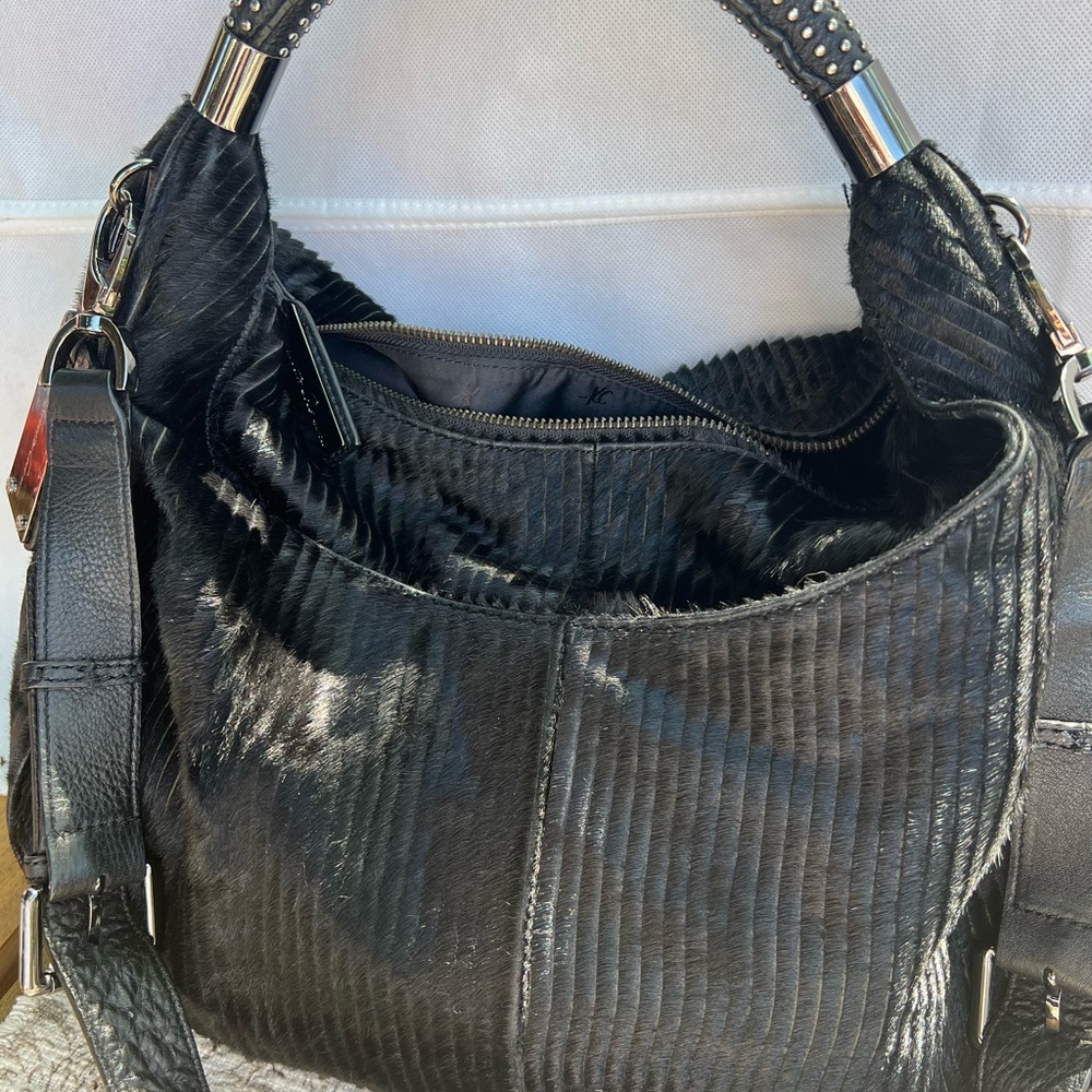 Kenneth Cole New York Black fur Hobo Bag